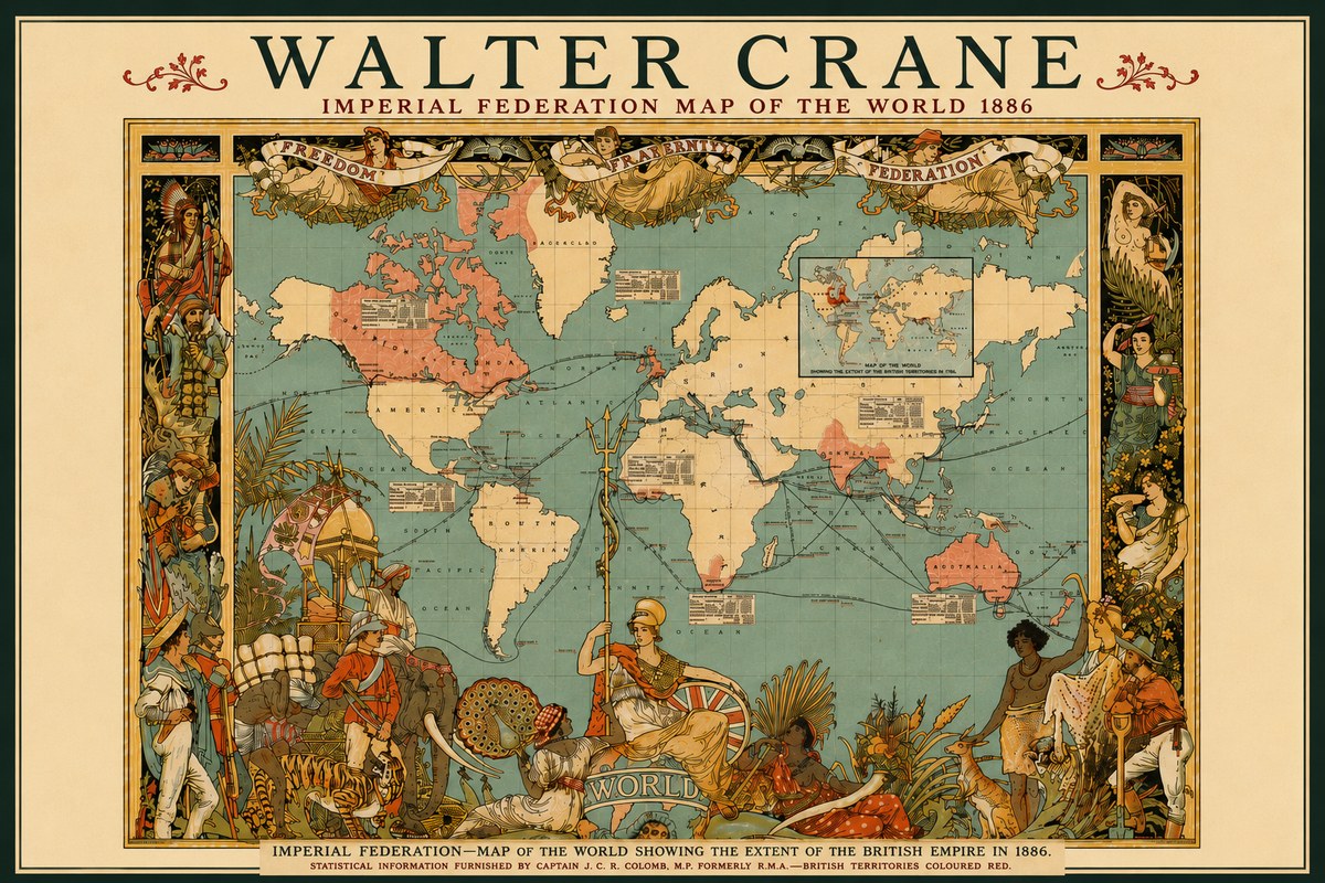 Walter Crane Imperial Federation Map of the World 1886 No6 - Poszter