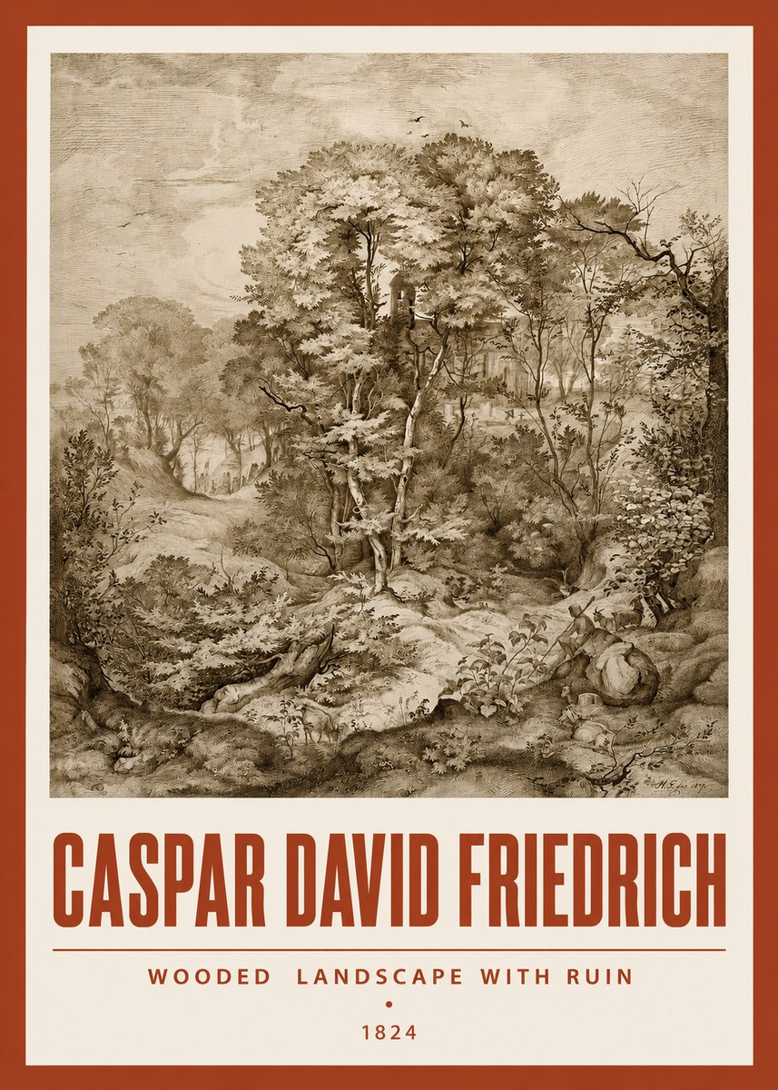 Caspar David Friedrich Wooded Landscape with Ruin No3 - Poszter