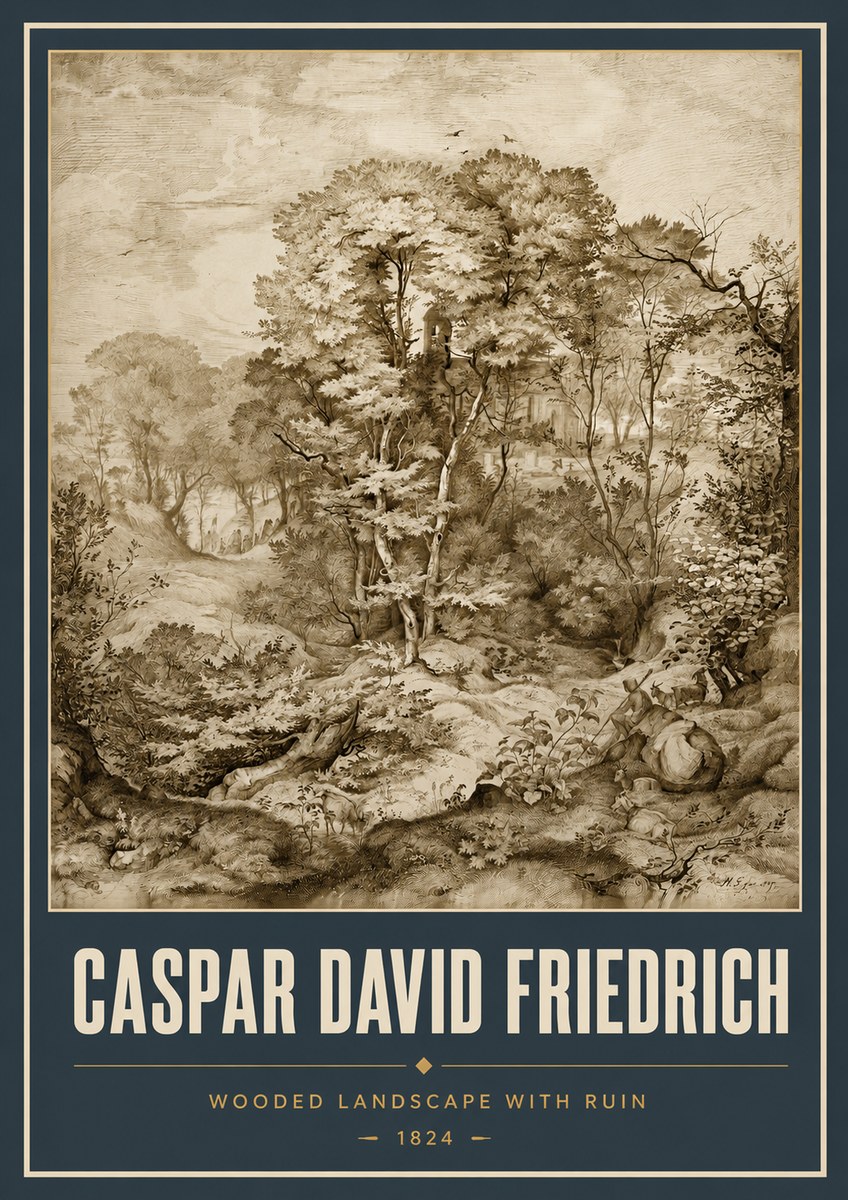 Caspar David Friedrich Wooded Landscape with Ruin No5 - Poszter