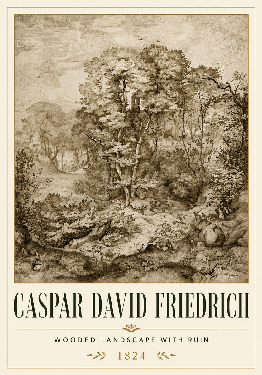Caspar David Friedrich Wooded Landscape with Ruin No6 - Poszter