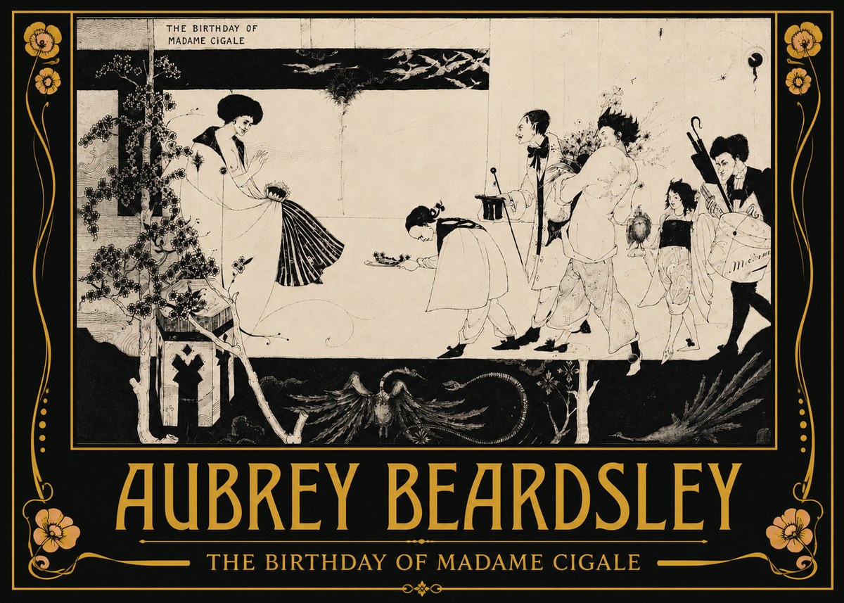 Aubrey Beardsley The Birthday of Madame Cigale No3 - Poszter