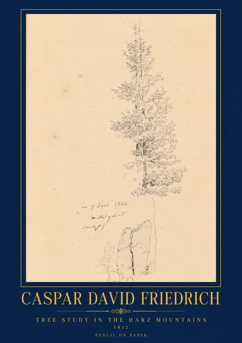 Caspar David Friedrich Tree Study in the Harz Mountains No6 - Poszter
