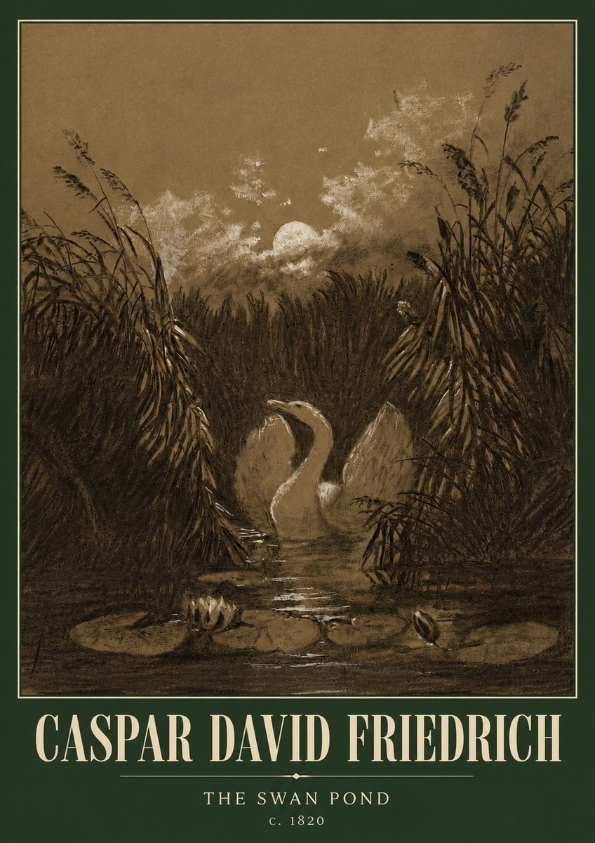 Caspar David Friedrich The Swan Pond No5 - Poszter
