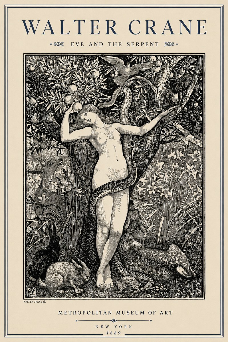 Walter Crane Eve and the Serpent No3 - Poszter