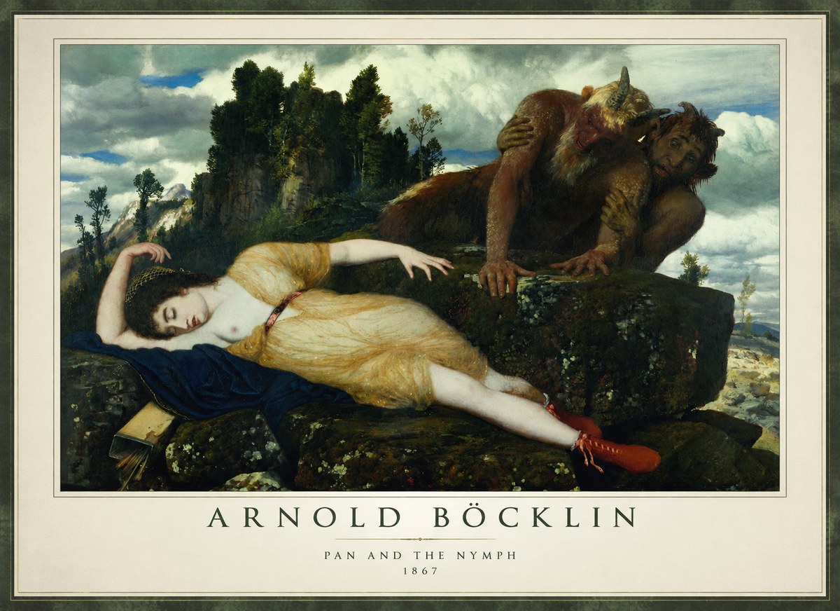 Arnold Böcklin Pan and the Nymph No1 - Poszter