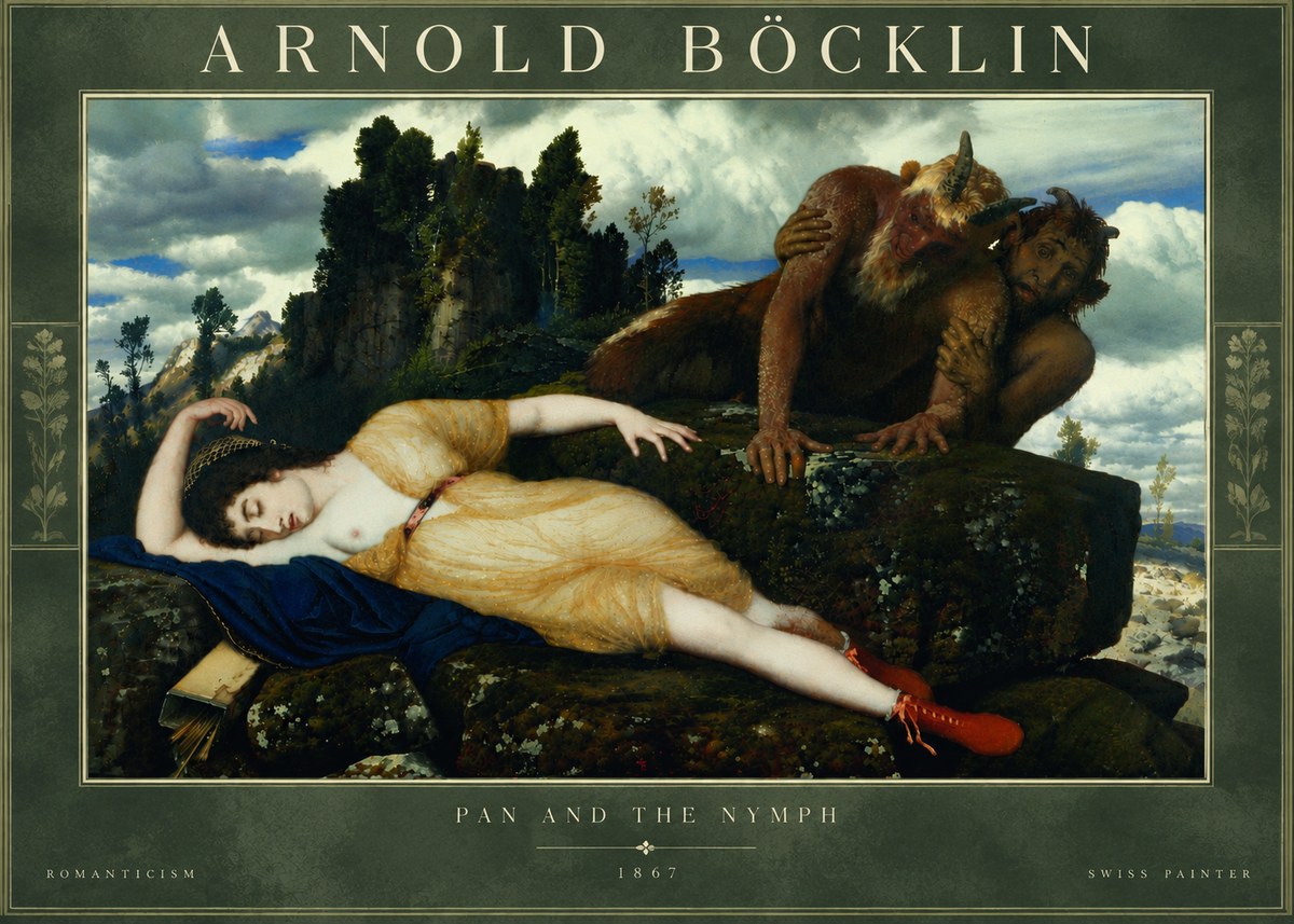 Arnold Böcklin Pan and the Nymph No6 - Poszter