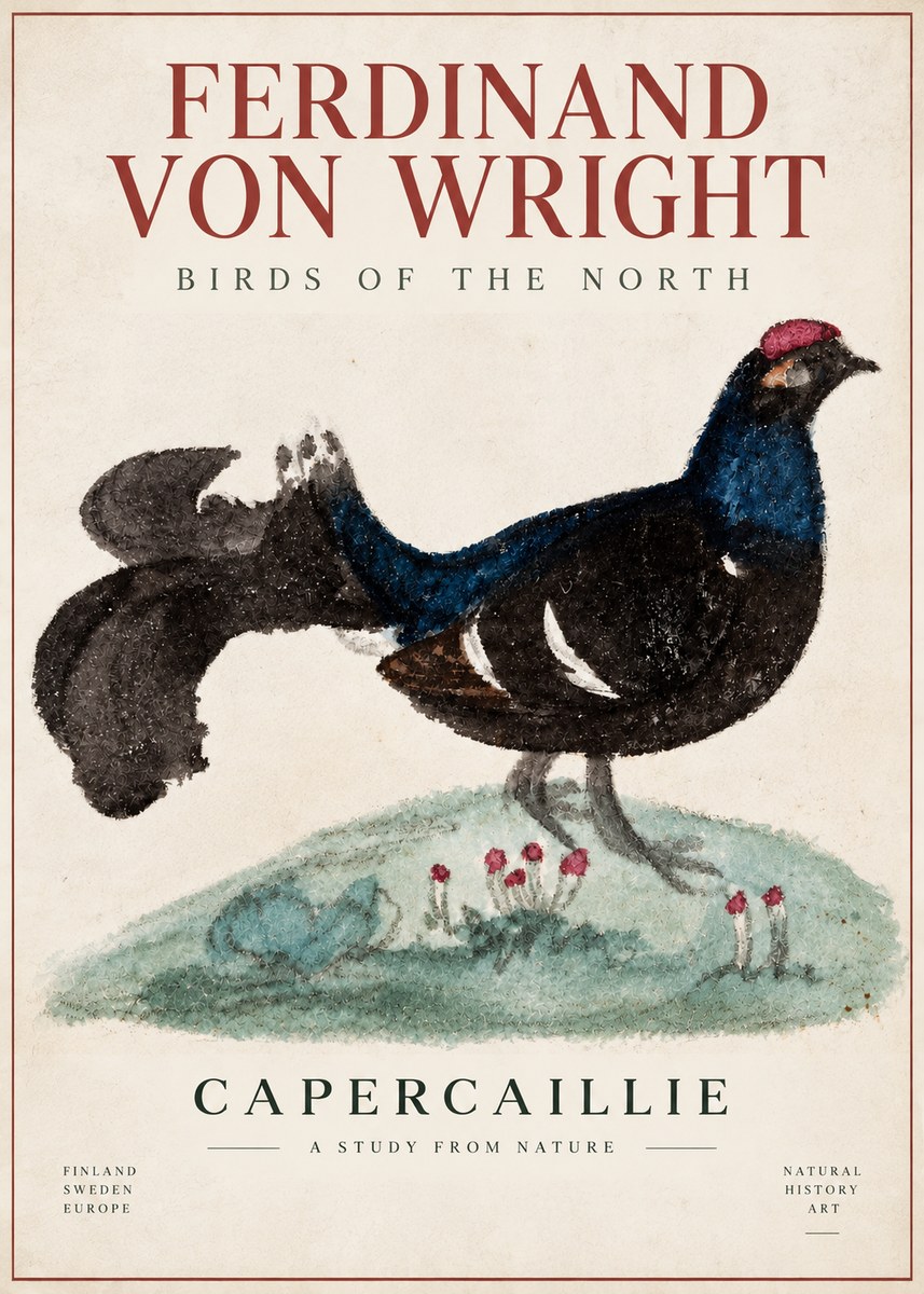 Ferdinand von Wright Western Capercaillie - Watercolor Study No6 - Poszter