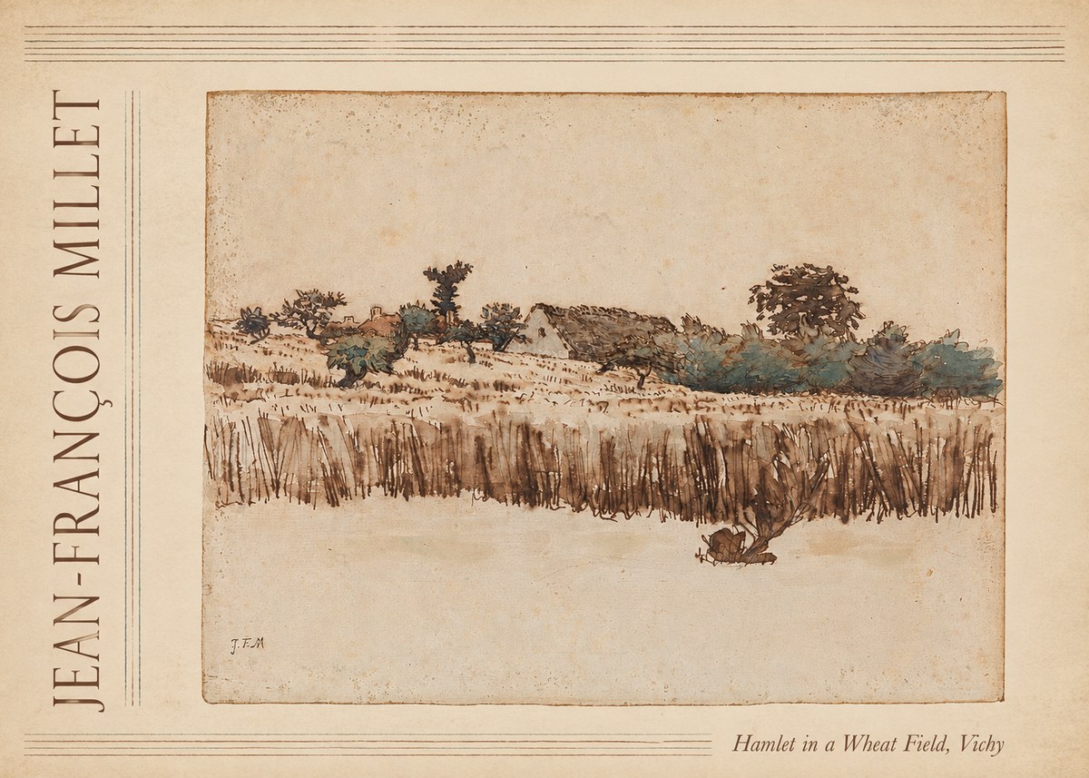 Jean-François Millet Hamlet in a Wheat Field, Vichy No4 - Poszter
