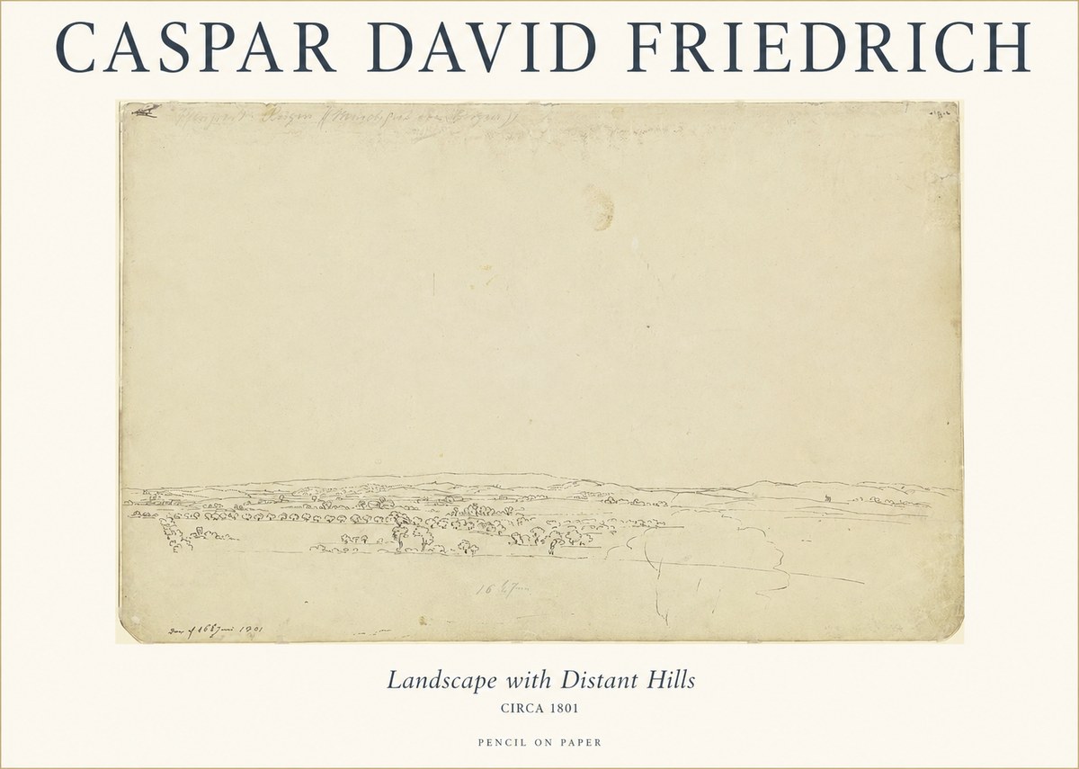 Caspar David Friedrich Landscape with Distant Hills No1 - Poszter