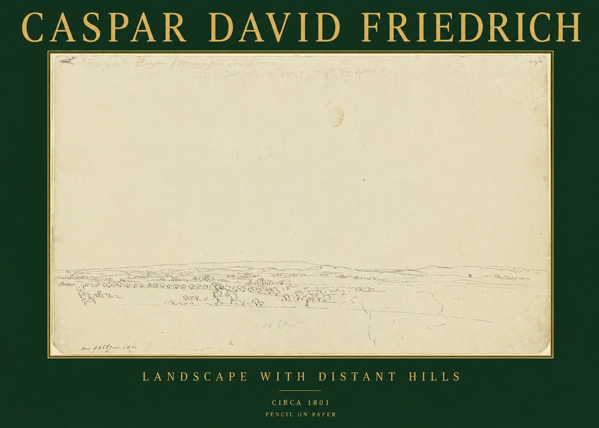 Caspar David Friedrich Landscape with Distant Hills No2 - Poszter