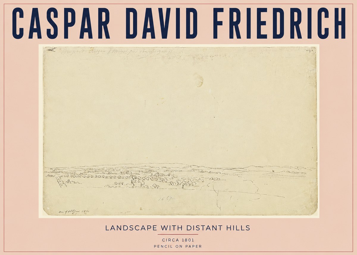 Caspar David Friedrich Landscape with Distant Hills No3 - Poszter