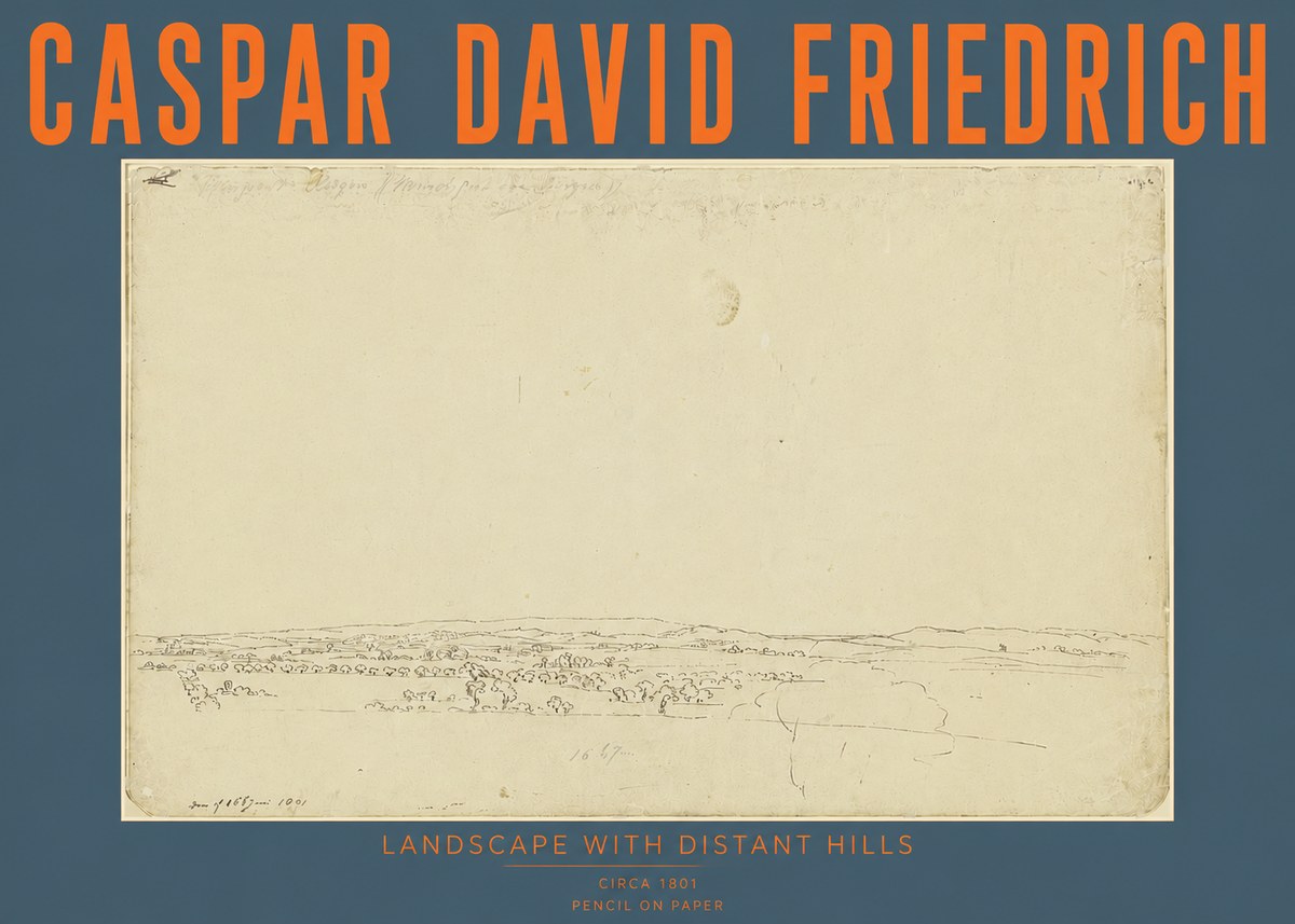 Caspar David Friedrich Landscape with Distant Hills No4 - Poszter