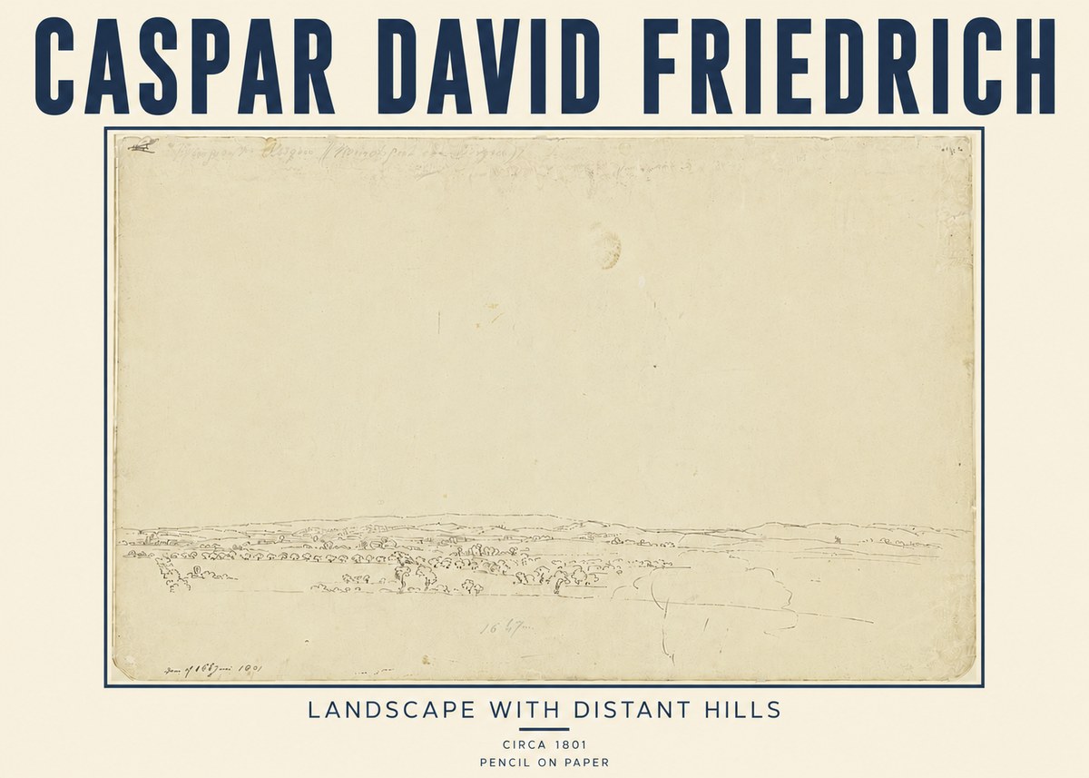 Caspar David Friedrich Landscape with Distant Hills No5 - Poszter