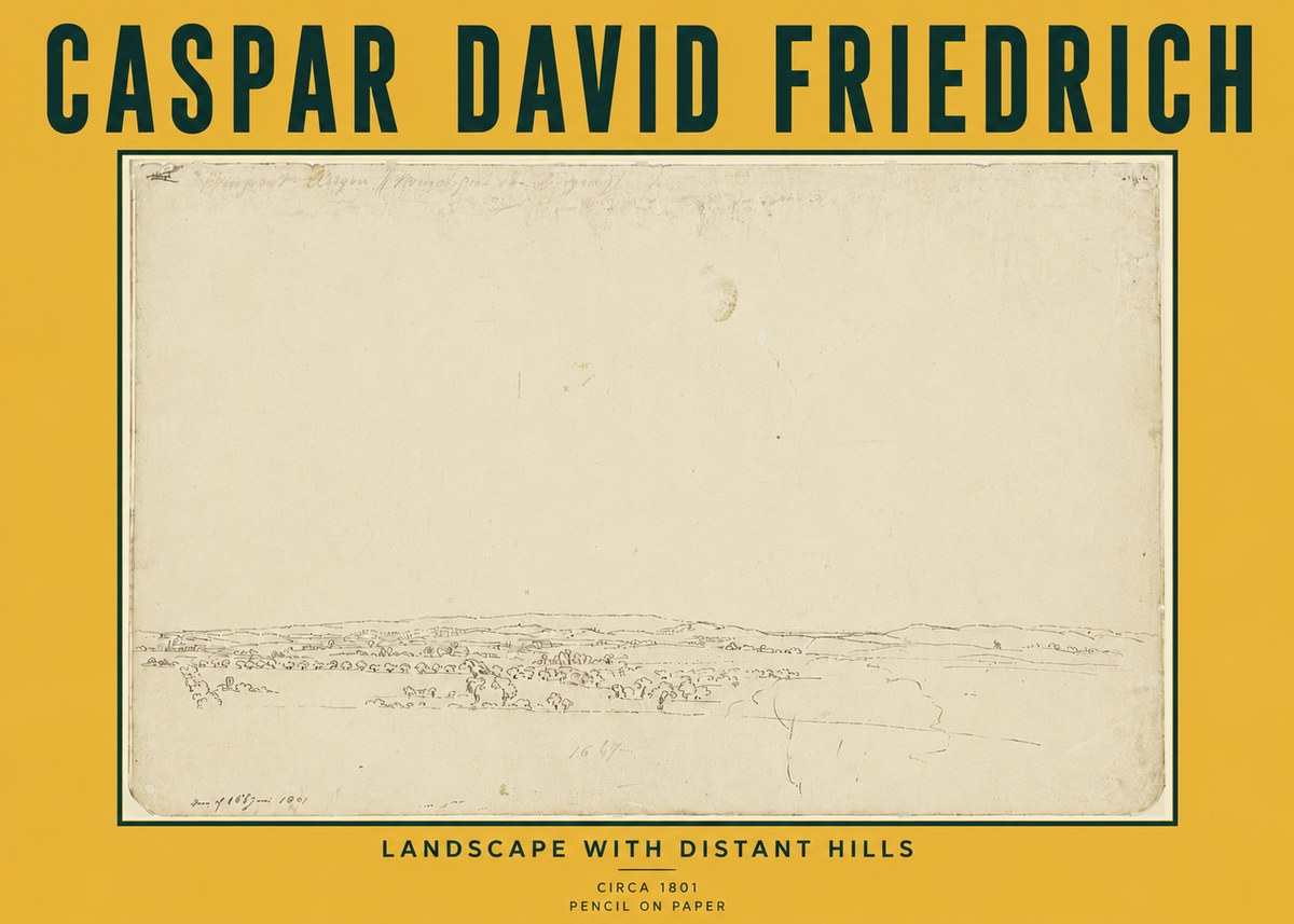 Caspar David Friedrich Landscape with Distant Hills No6 - Poszter