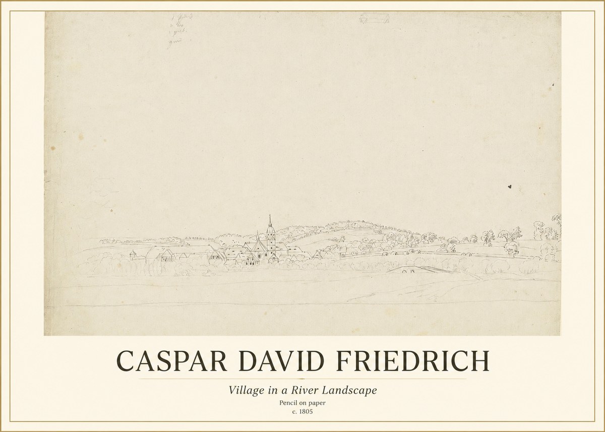 Caspar David Friedrich Village in a River Landscape No1 - Poszter