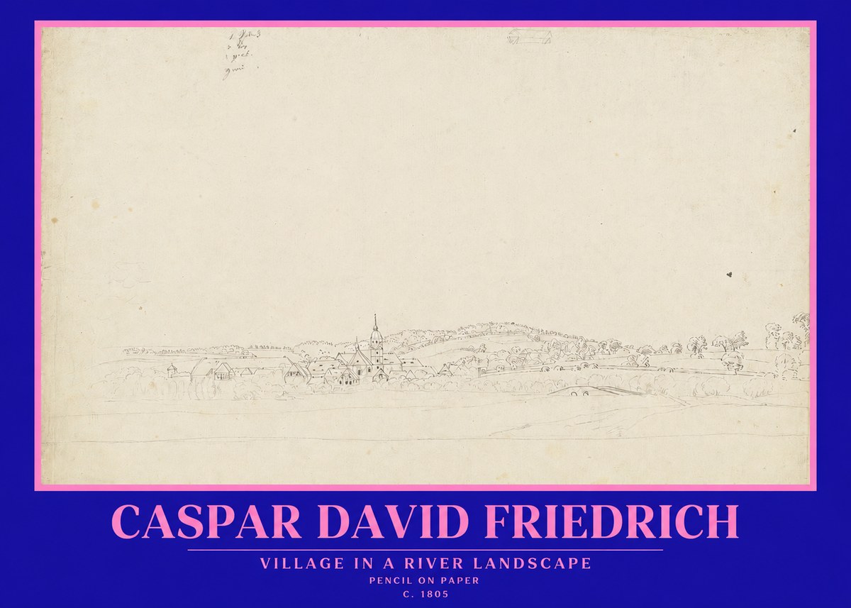 Caspar David Friedrich Village in a River Landscape No2 - Poszter