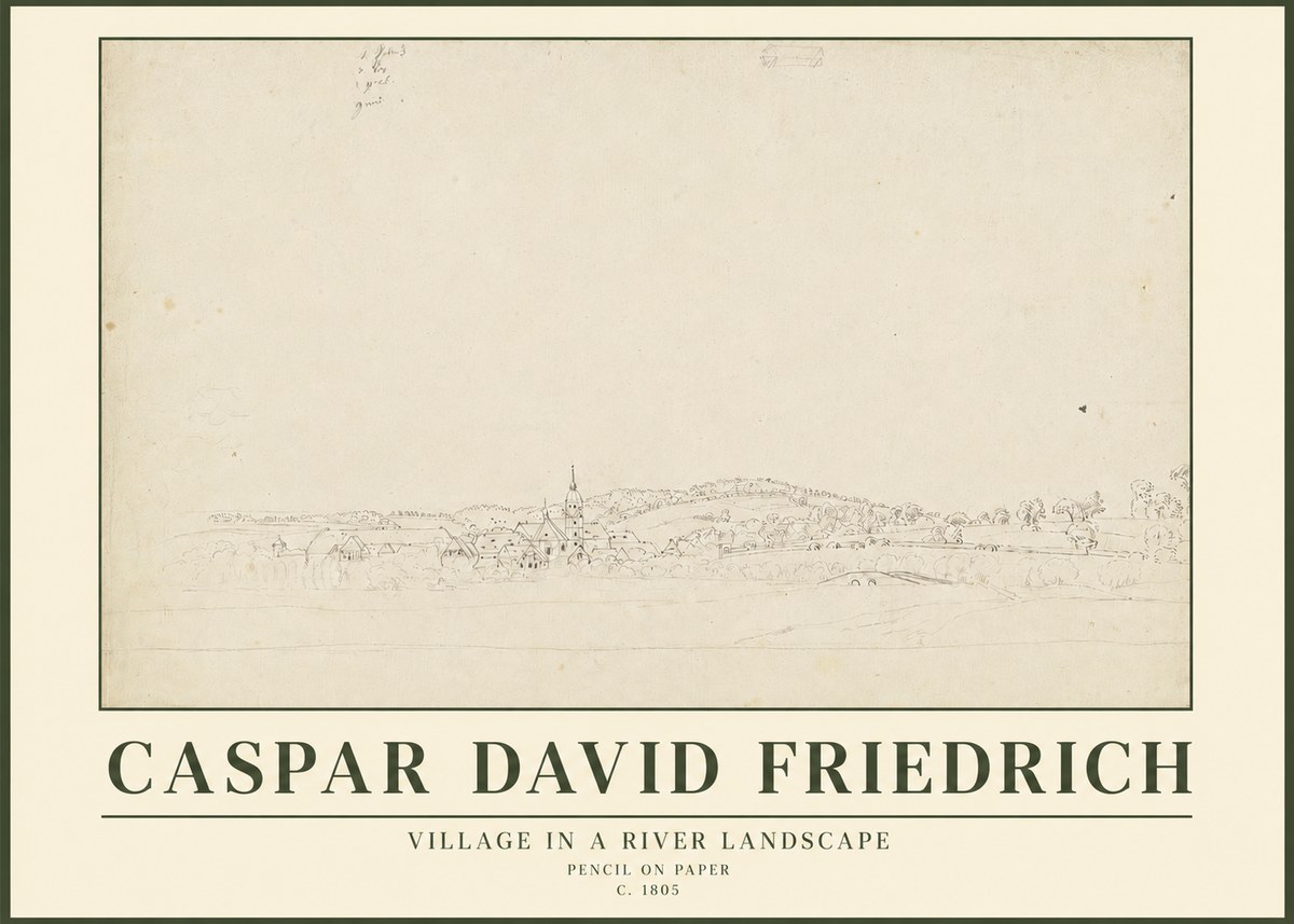 Caspar David Friedrich Village in a River Landscape No3 - Poszter