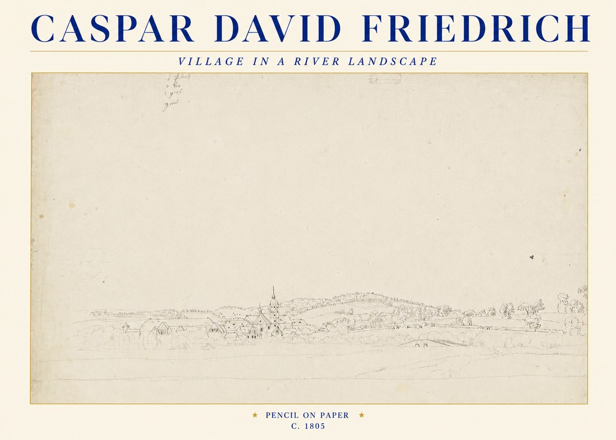 Caspar David Friedrich Village in a River Landscape No4 - Poszter