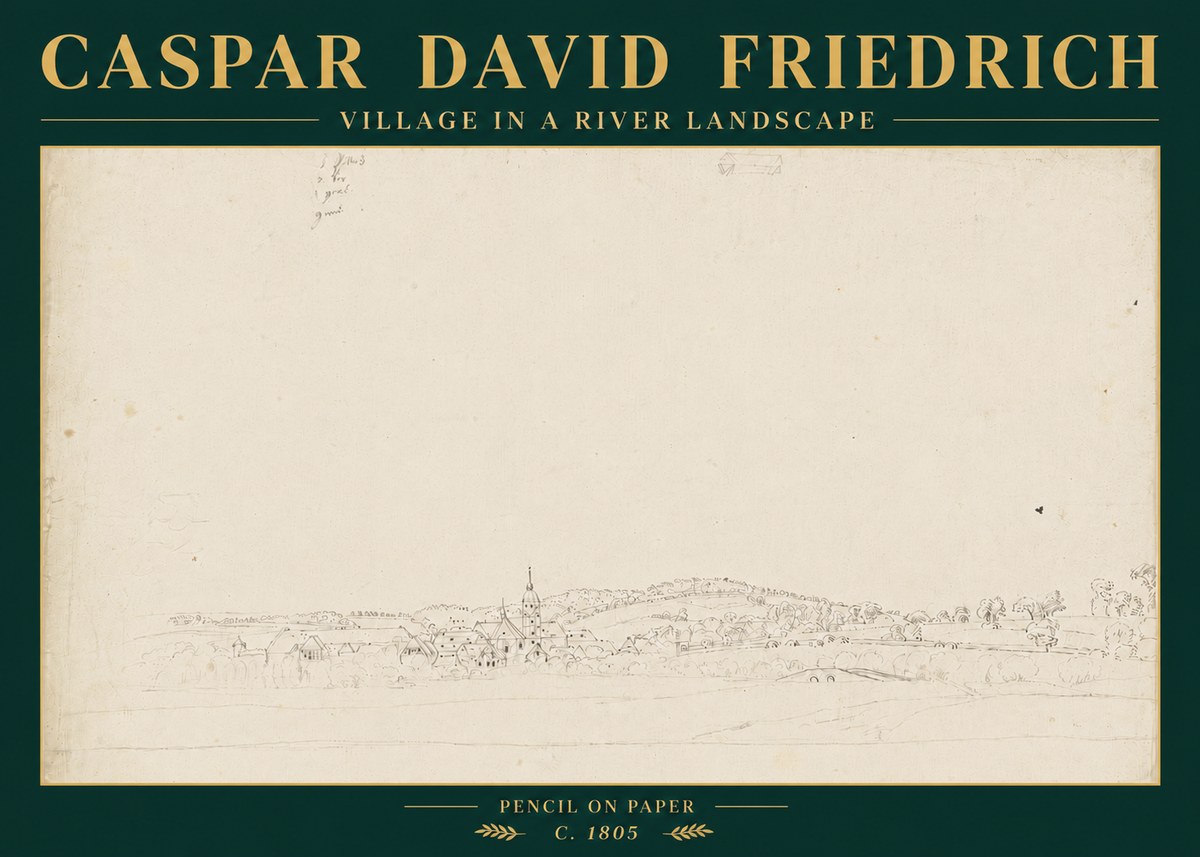 Caspar David Friedrich Village in a River Landscape No6 - Poszter
