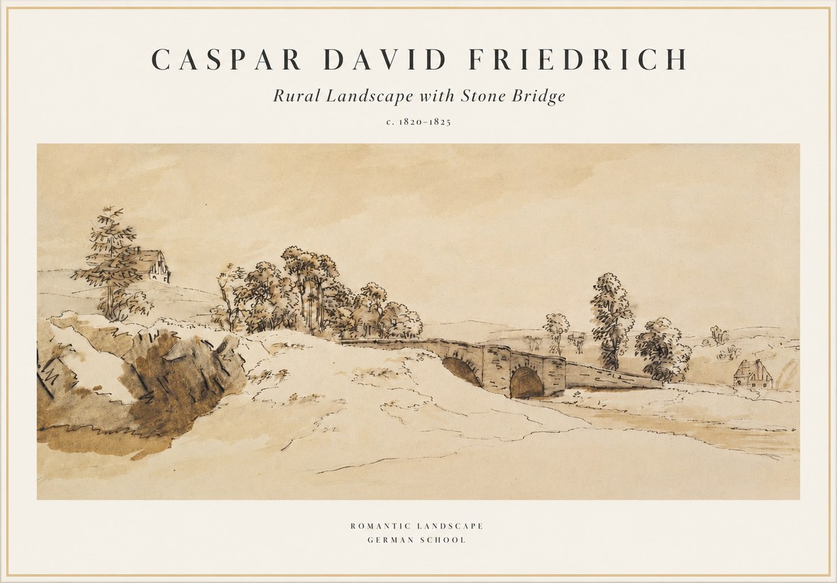 Caspar David Friedrich Rural Landscape with Stone Bridge No1 - Poszter