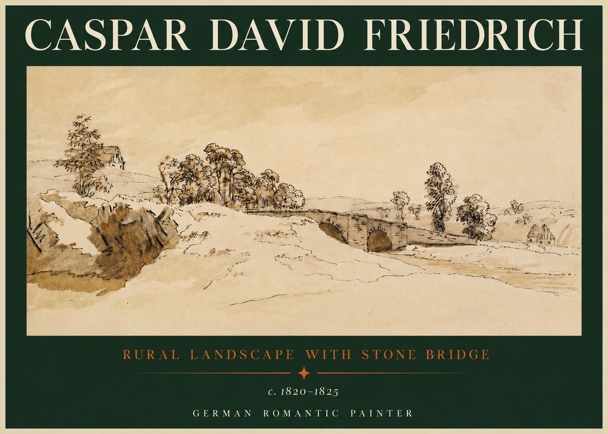 Caspar David Friedrich Rural Landscape with Stone Bridge No2 - Poszter