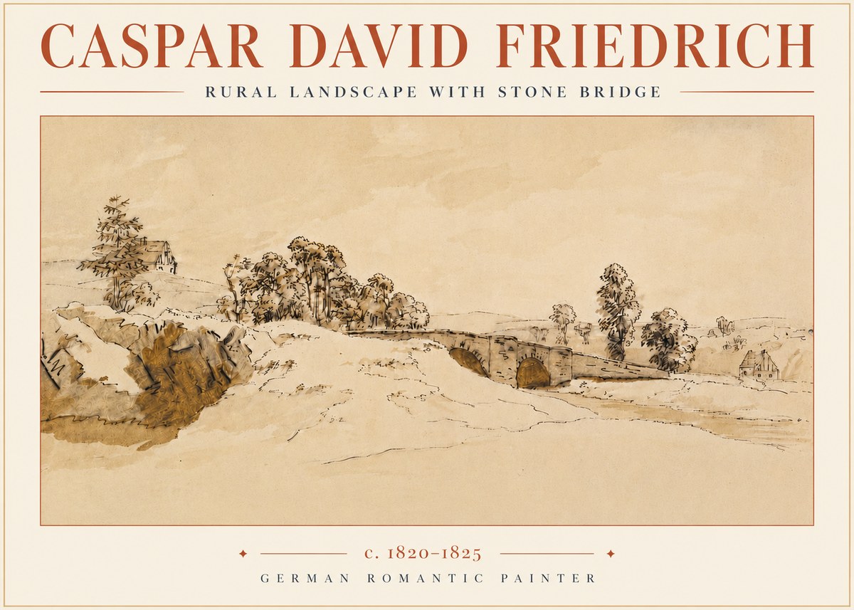 Caspar David Friedrich Rural Landscape with Stone Bridge No4 - Poszter