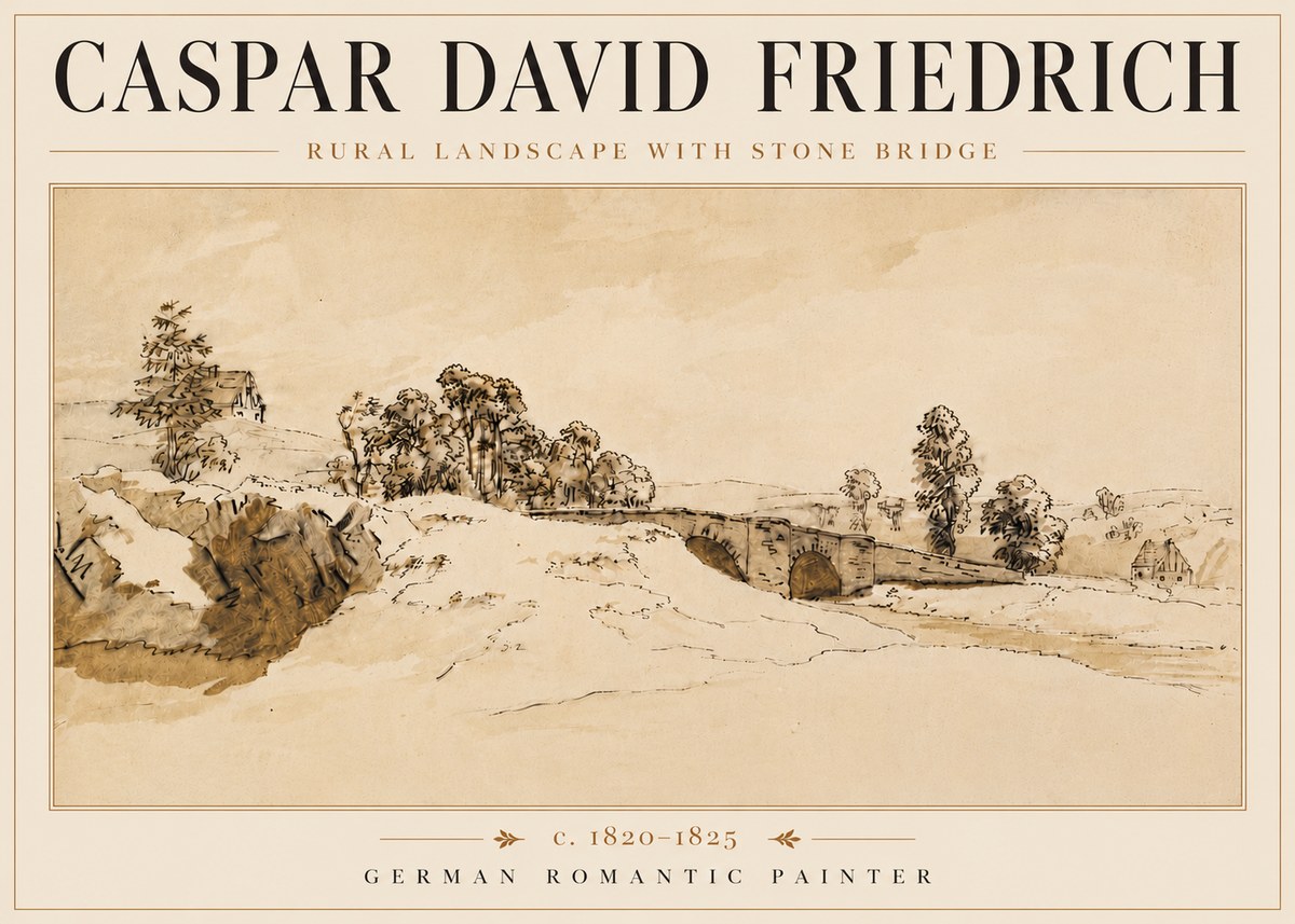 Caspar David Friedrich Rural Landscape with Stone Bridge No6 - Poszter