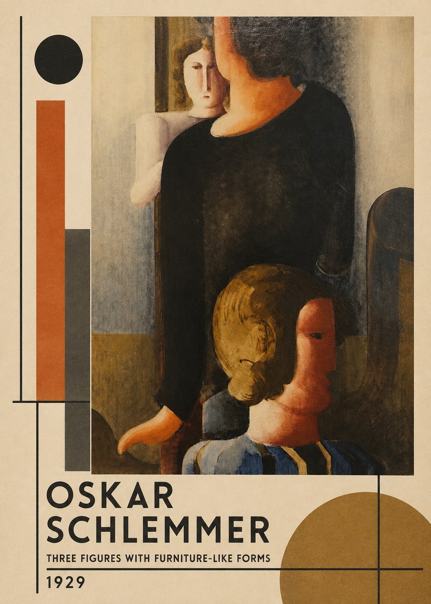 Oskar Schlemmer Three Figures with Furniture-like Forms No1 - Poszter