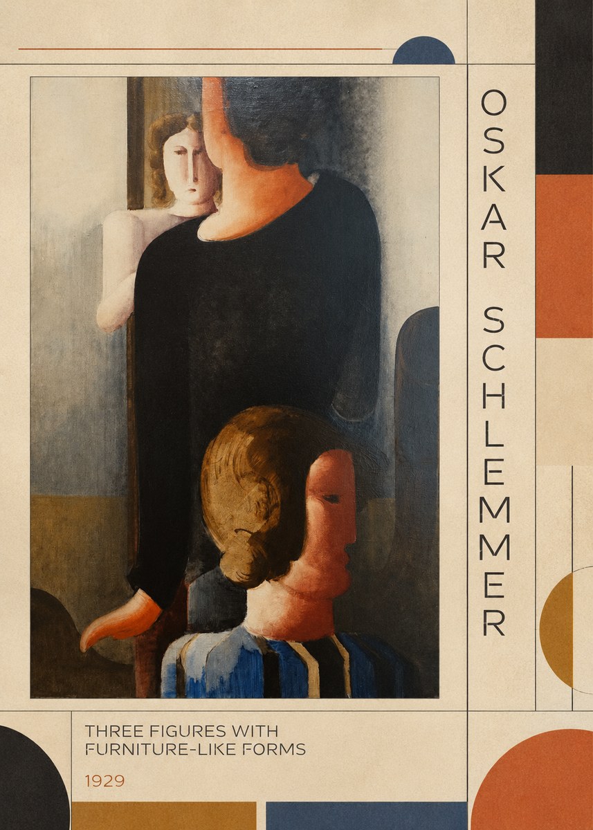 Oskar Schlemmer Three Figures with Furniture-like Forms No2 - Poszter