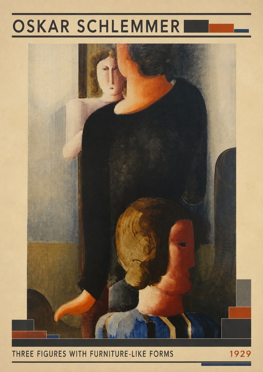 Oskar Schlemmer Three Figures with Furniture-like Forms No3 - Poszter
