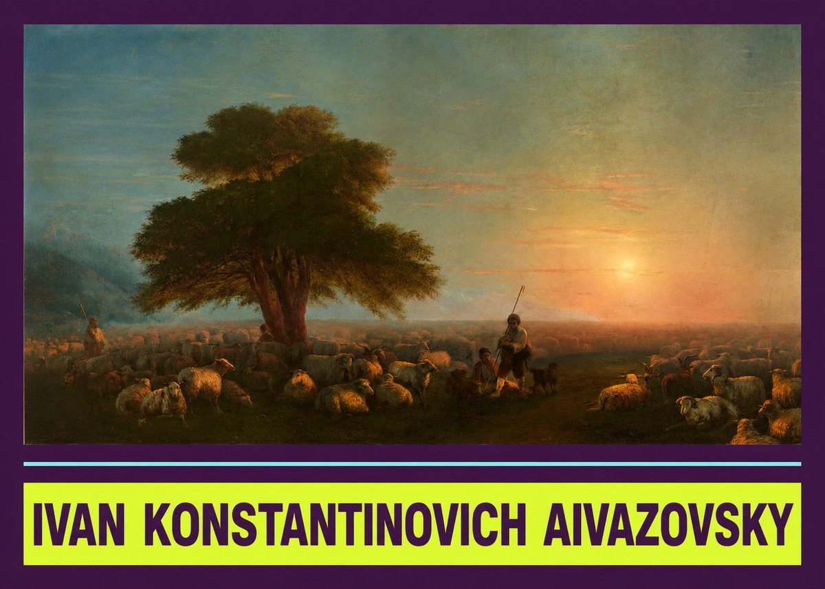 Ivan Konstantinovich Aivazovsky Shepherd with Flock at Sunset No4 - Poszter