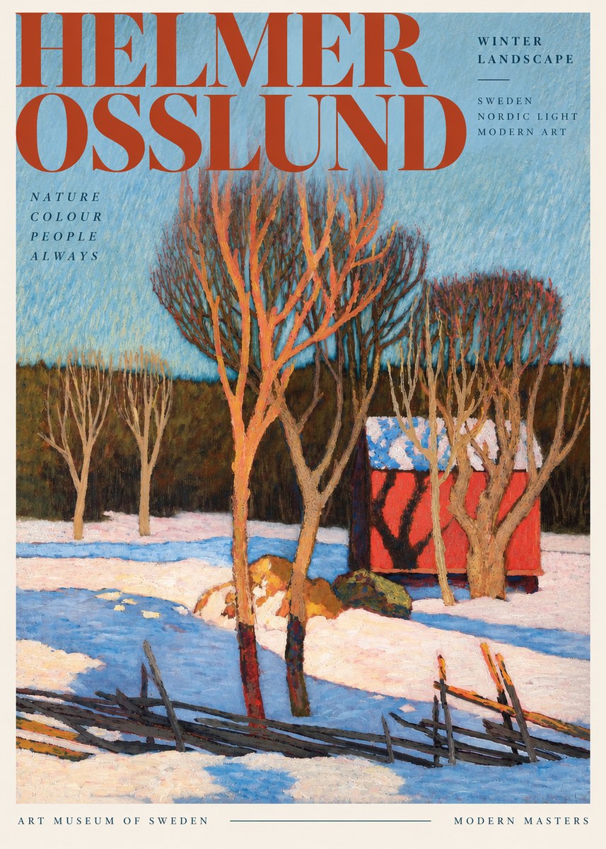 Helmer Osslund Winter Landscape with Red Barn No3 - Poszter