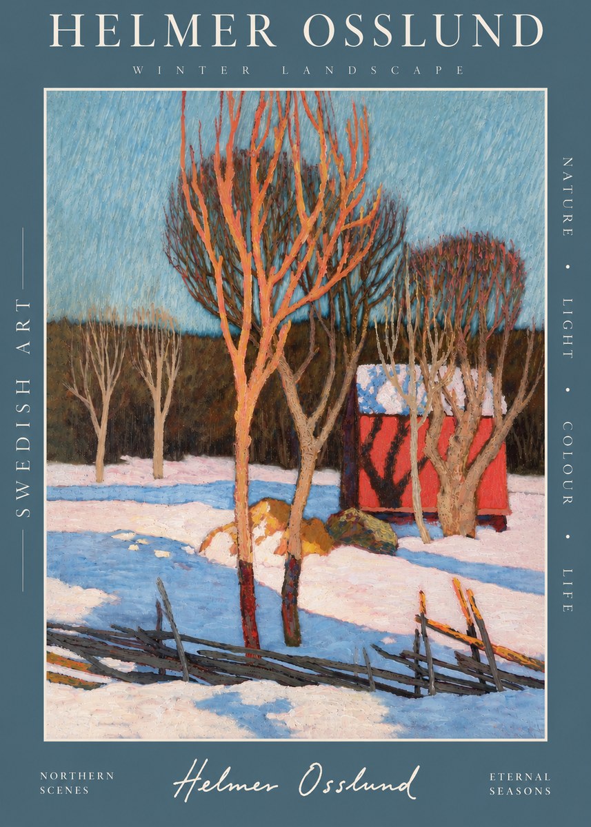 Helmer Osslund Winter Landscape with Red Barn No4 - Poszter