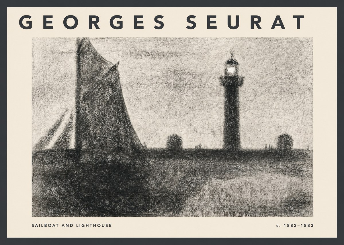 Seurat Sailboat and Lighthouse No2 - Poszter