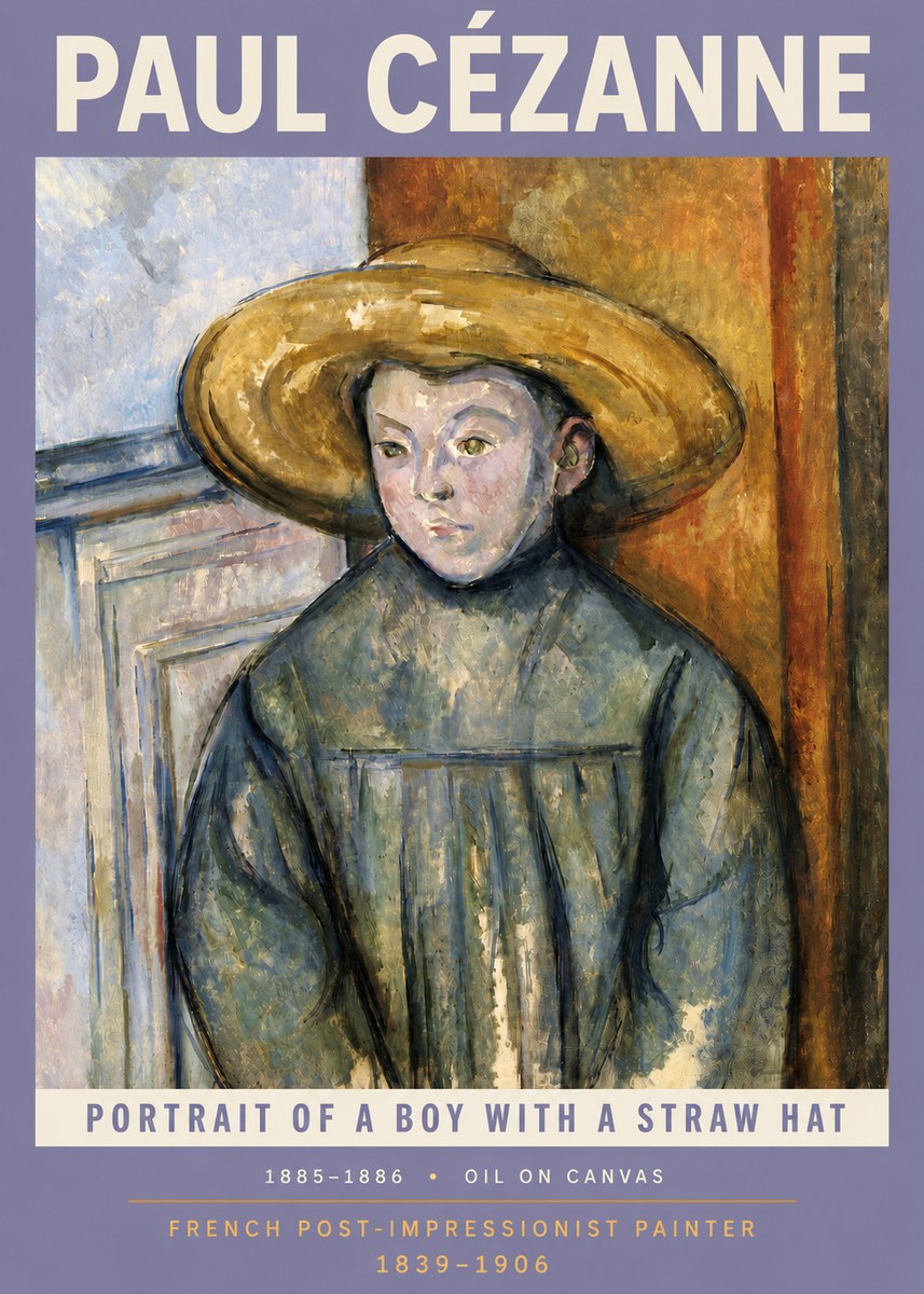 Paul Cézanne Portrait of a Boy with a Straw Hat No4 - Poszter
