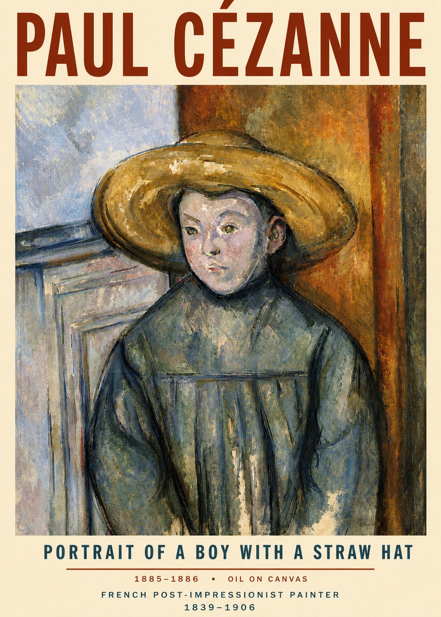 Paul Cézanne Portrait of a Boy with a Straw Hat No5 - Poszter