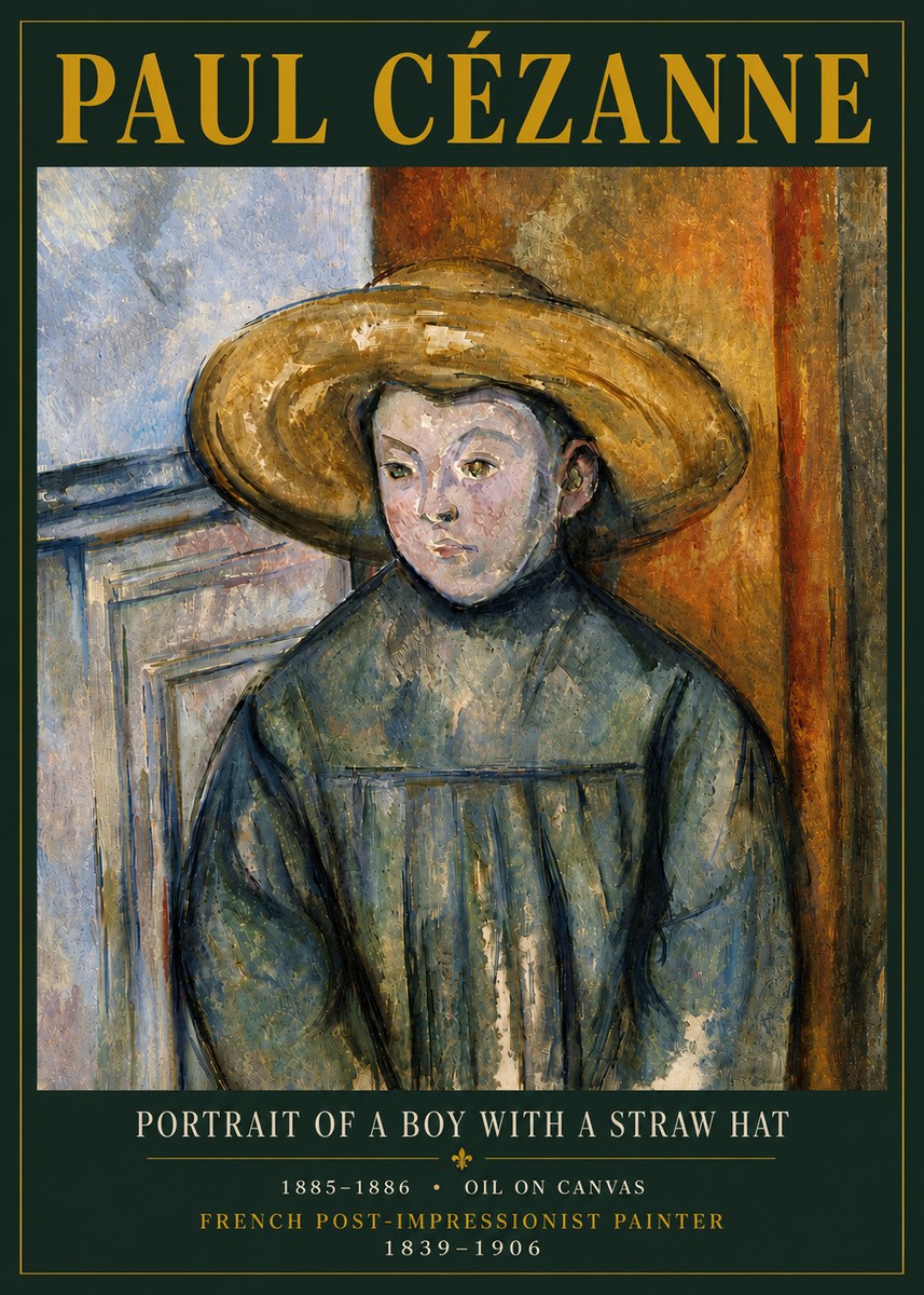 Paul Cézanne Portrait of a Boy with a Straw Hat No6 - Poszter