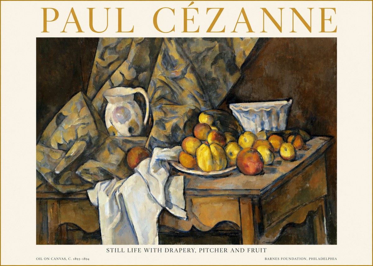 Paul Cézanne Still Life with Drapery, Pitcher and Fruit No1 - Poszter