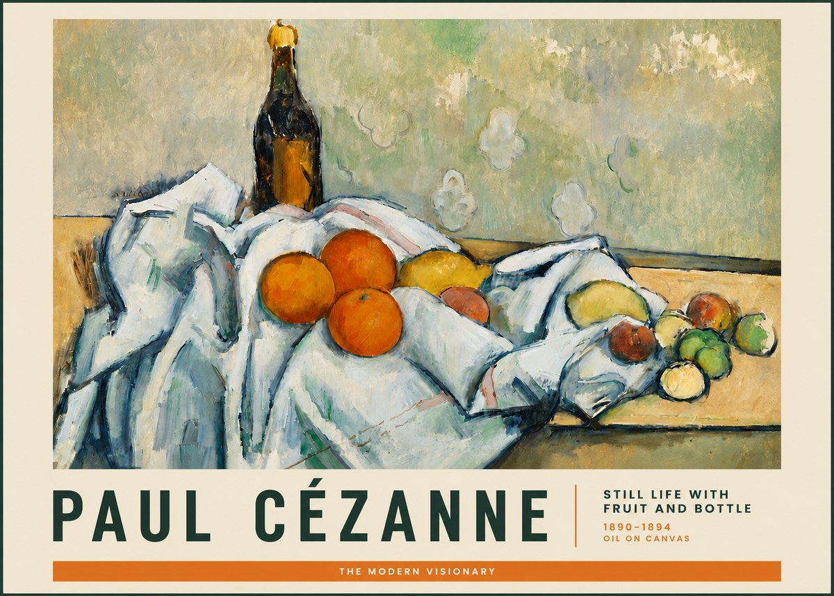 Paul Cézanne Still Life with Fruit and Bottle No3 - Poszter