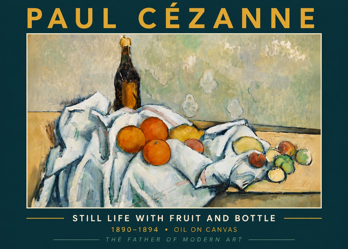 Paul Cézanne Still Life with Fruit and Bottle No5 - Poszter