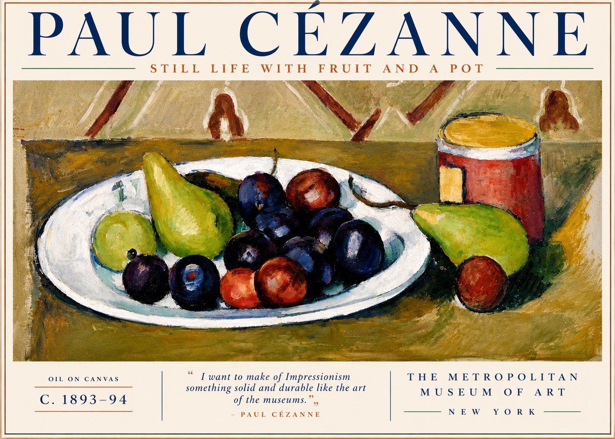 Paul Cézanne Still Life with Fruit and a Pot No4 - Poszter