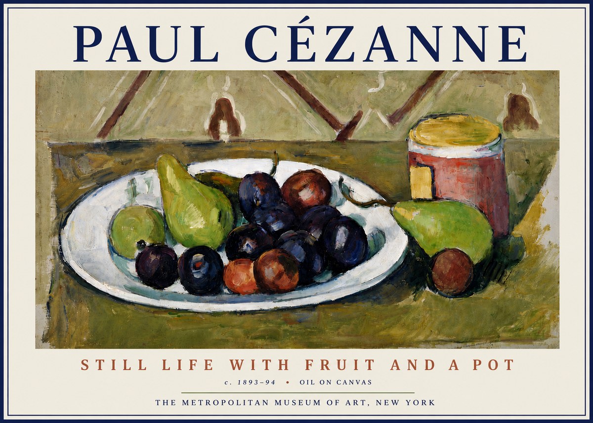Paul Cézanne Still Life with Fruit and a Pot No5 - Poszter