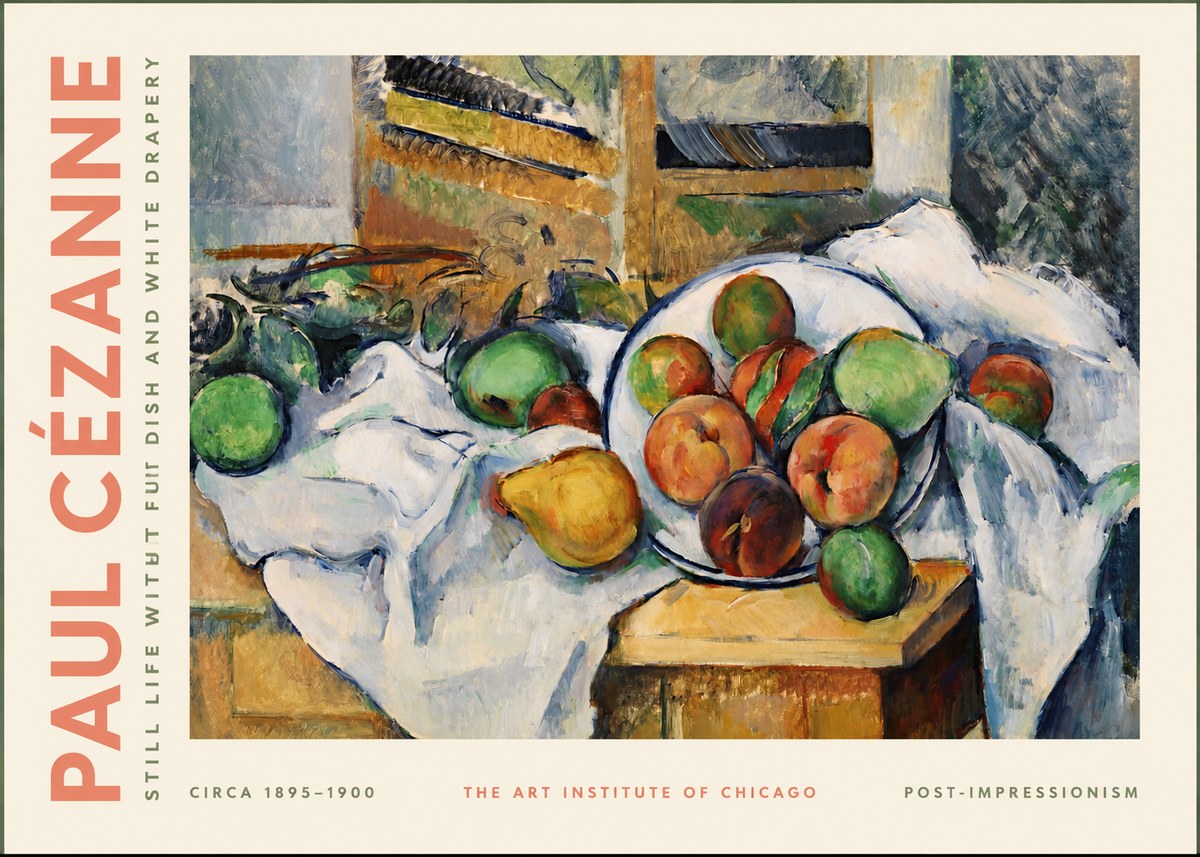 Paul Cézanne Still Life with Fruit Dish and White Drapery No2 - Poszter