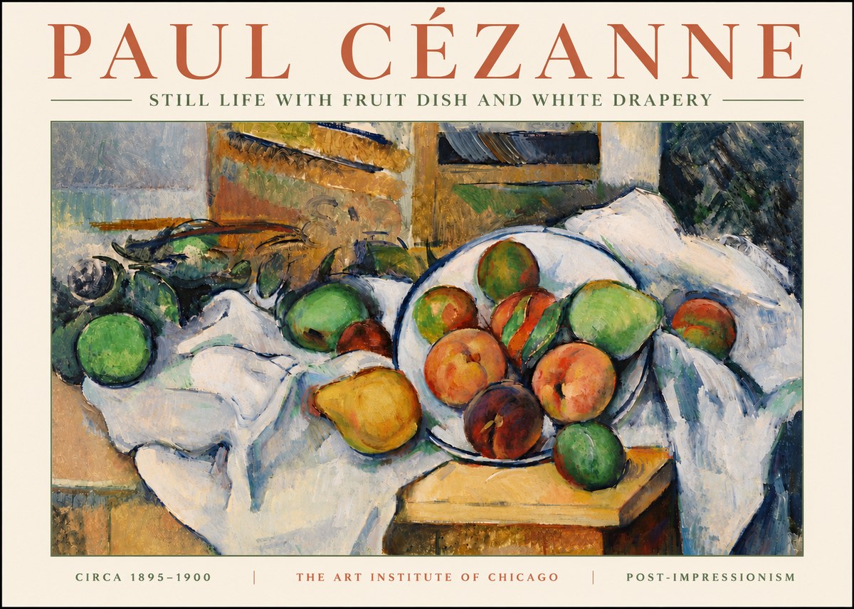 Paul Cézanne Still Life with Fruit Dish and White Drapery No5 - Poszter
