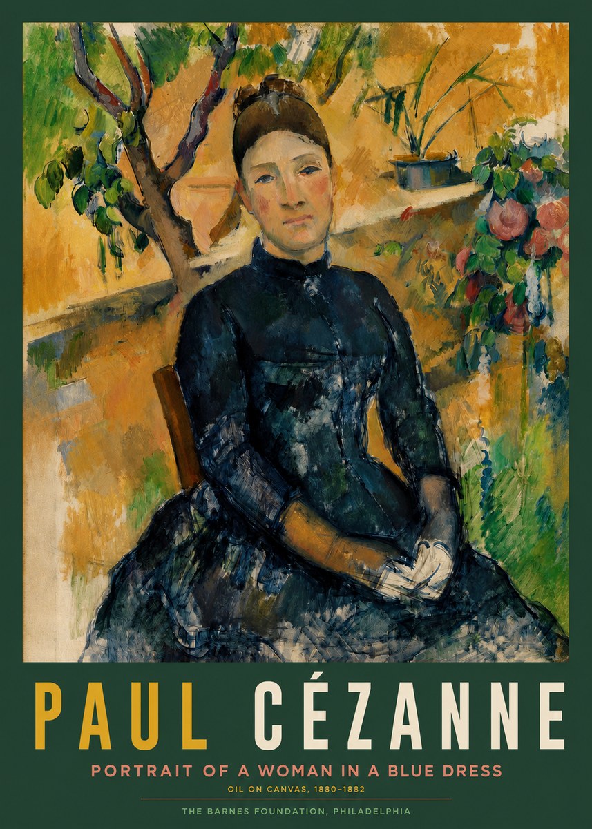 Paul Cézanne Portrait of a Woman in a Blue Dress No2 - Poszter