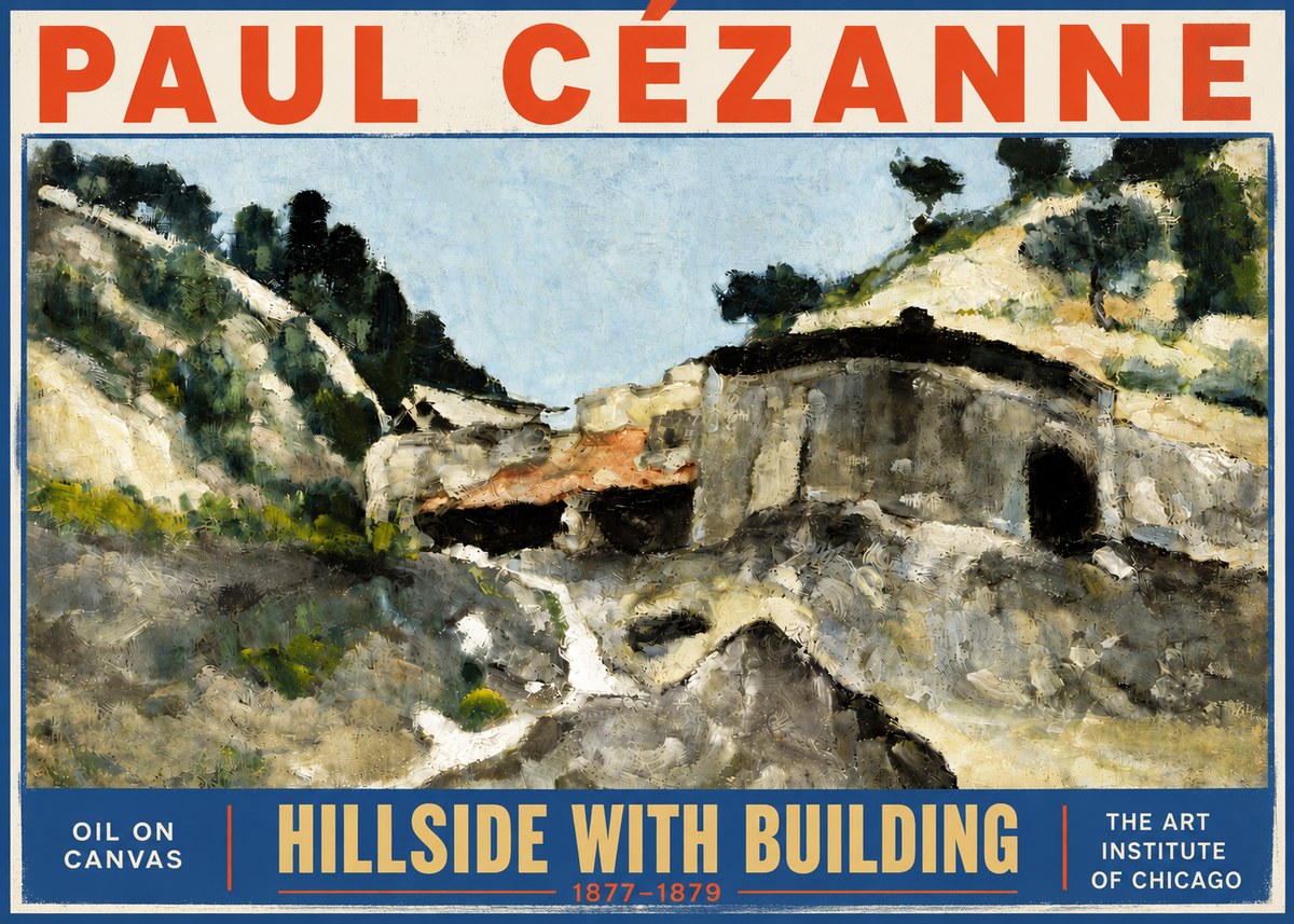 Paul Cézanne Hillside with Building No4 - Poszter