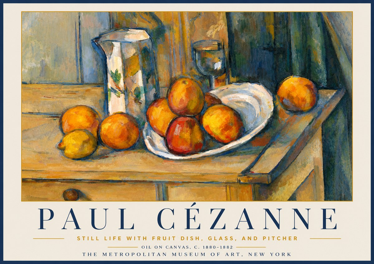 Paul Cézanne Still Life with Fruit Dish, Glass, and Pitcher No6 - Poszter