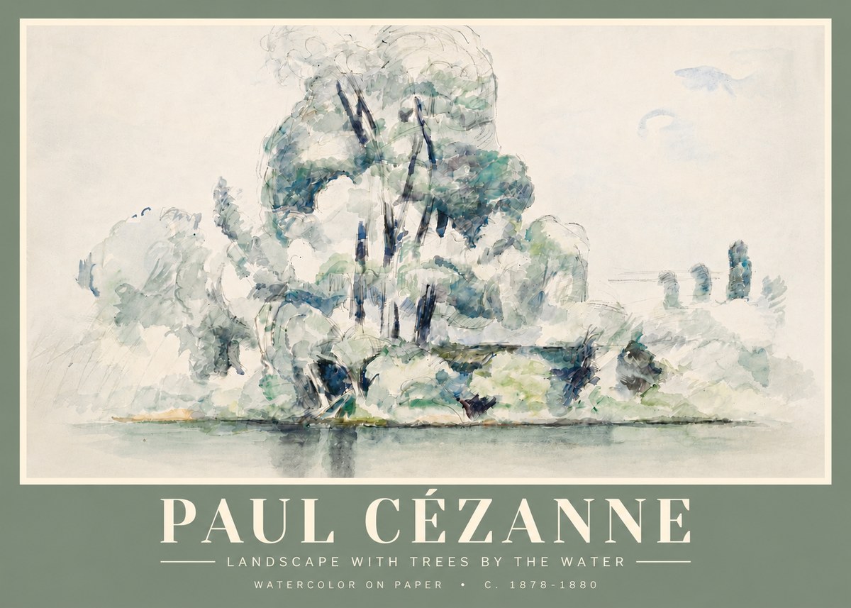Paul Cézanne Landscape with Trees by the Water No4 - Poszter