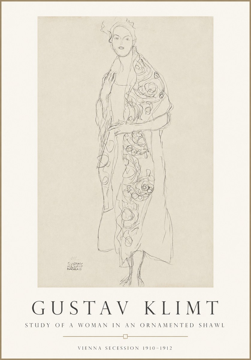 Klimt Study of a Woman in an Ornamented Shawl No1 - Poszter