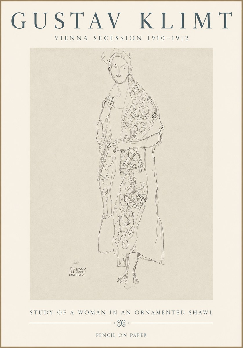 Klimt Study of a Woman in an Ornamented Shawl No3 - Poszter
